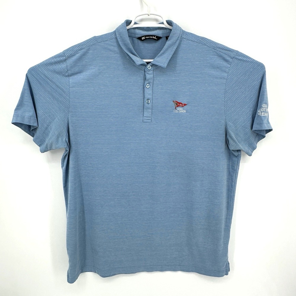 Travis Mathew Men's 2XL Blue Preformance Golf Tennis Polo Shirt 123 US Open